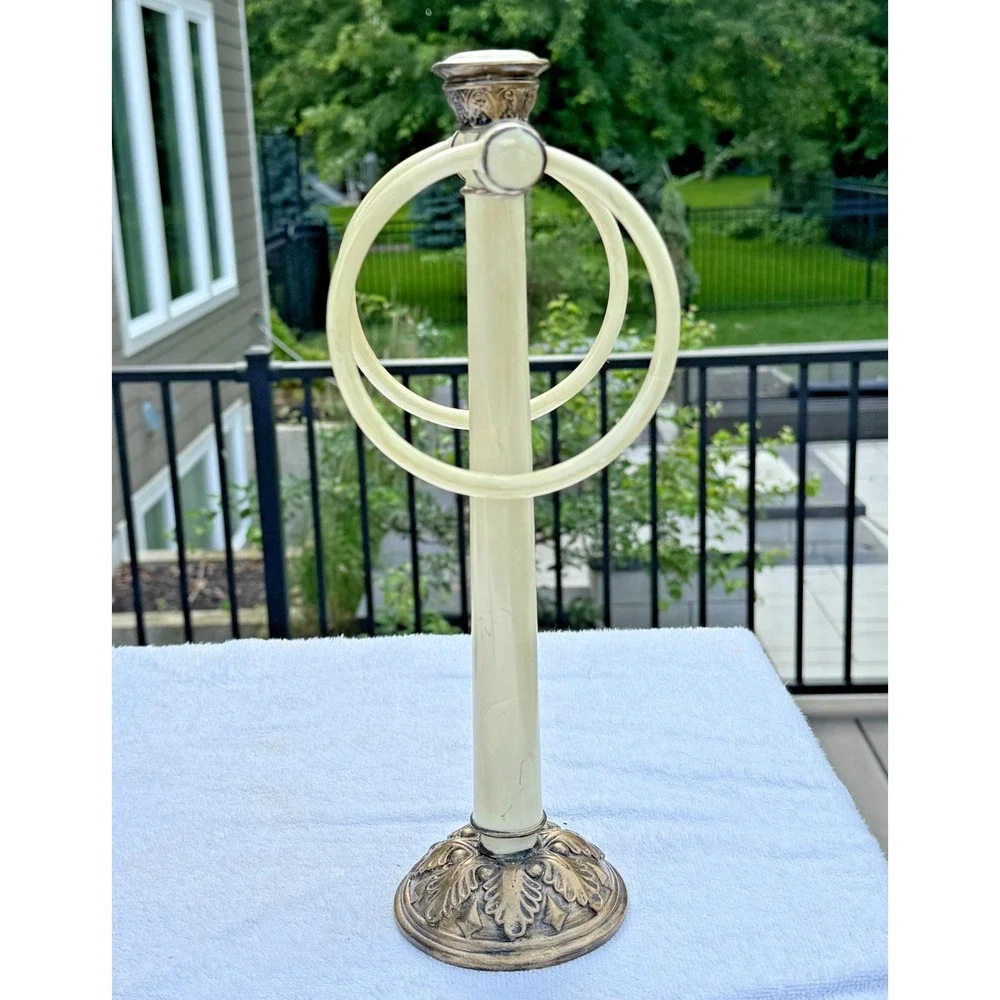 Vintage Hamilton Lucite Marble Look Towel Tree Bronze Tone Dual Ring Holder 13